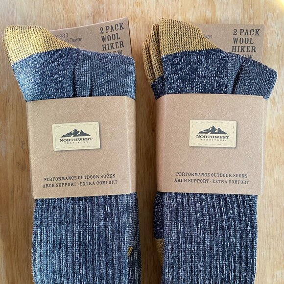 Northwest Territory Black/Wheat Men's Wool Hiker Crew Socks: 4 Pairs - Picture 1 of 6